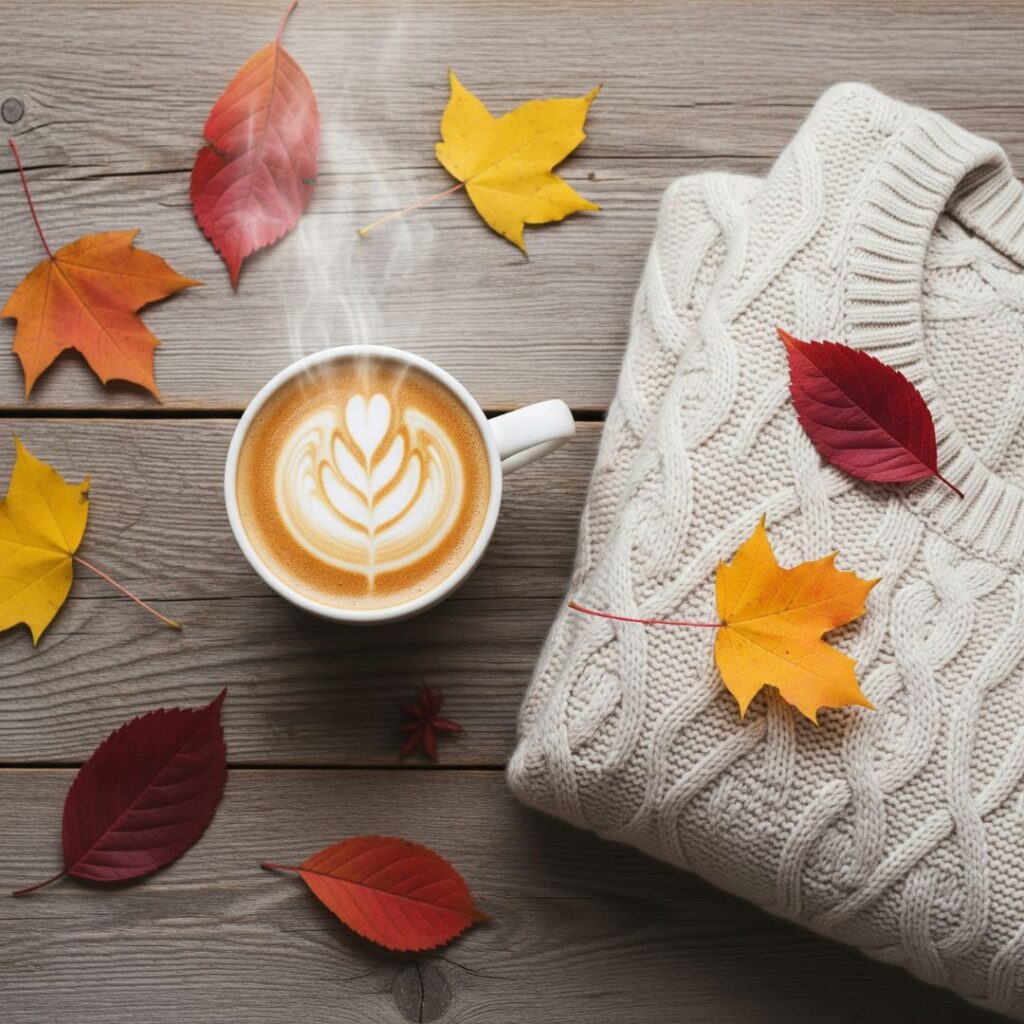 warm coffee from a frozen latte in fall