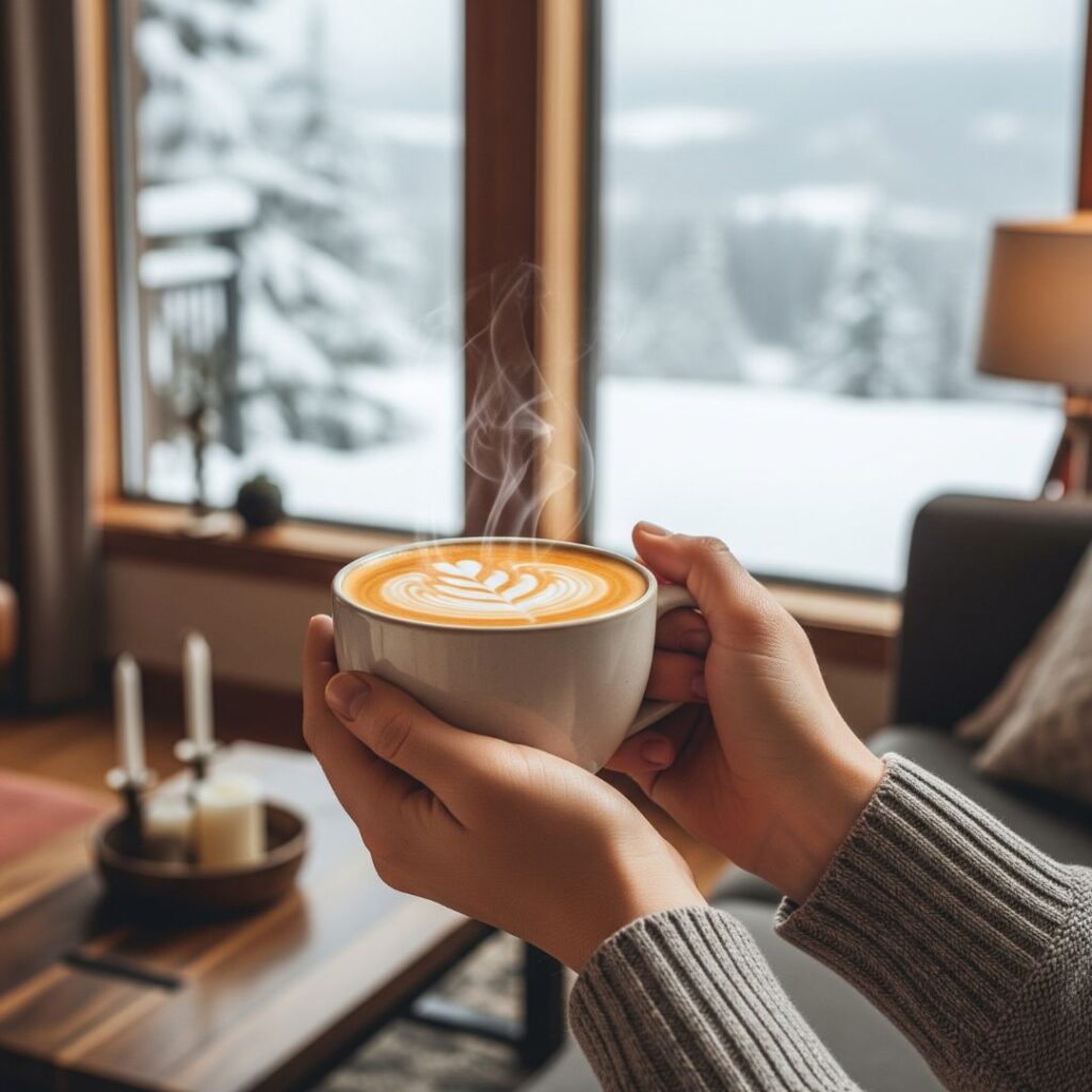 hot coffee blend from a frozen latte in the winter